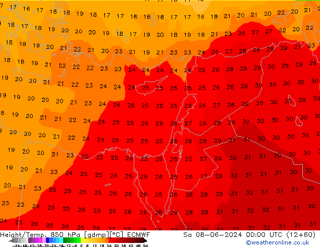 Height/Temp. 850 гПа ECMWF сб 08.06.2024 00 UTC