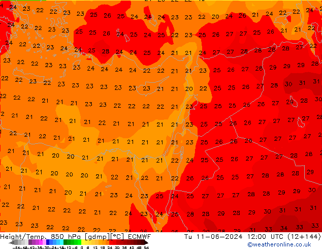 Z500/Regen(+SLP)/Z850 ECMWF di 11.06.2024 12 UTC