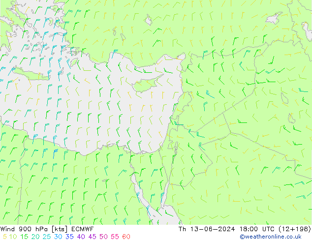 Wind 900 hPa ECMWF Th 13.06.2024 18 UTC