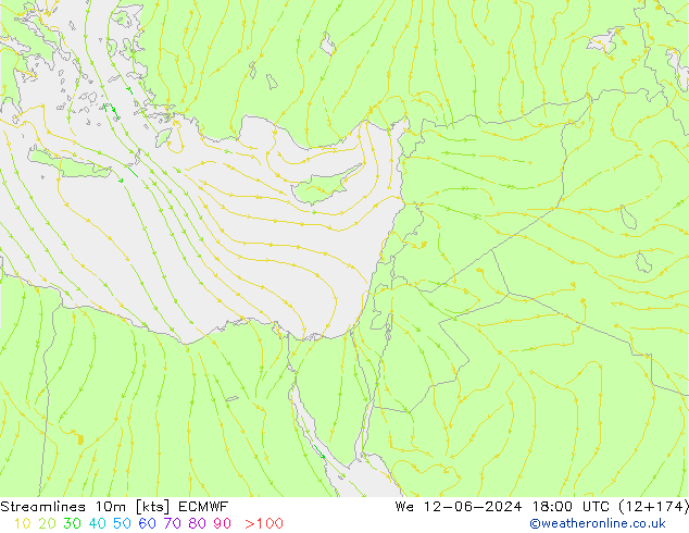 Streamlines 10m ECMWF St 12.06.2024 18 UTC