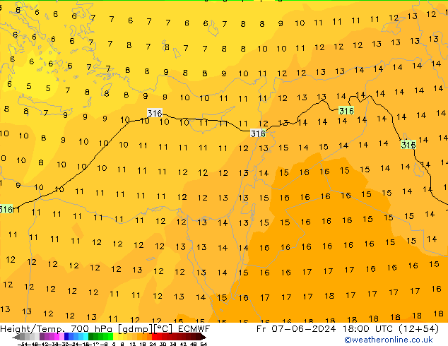 Height/Temp. 700 hPa ECMWF Sex 07.06.2024 18 UTC