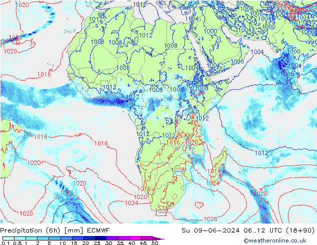 Z500/Yağmur (+YB)/Z850 ECMWF Paz 09.06.2024 12 UTC