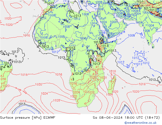 Surface pressure ECMWF Sa 08.06.2024 18 UTC