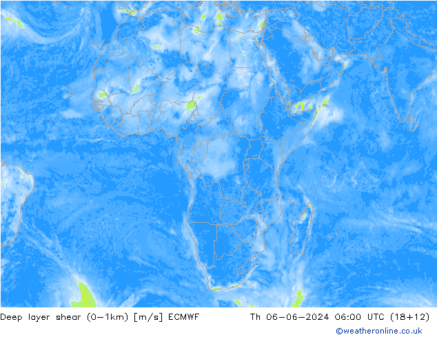 Deep layer shear (0-1km) ECMWF Per 06.06.2024 06 UTC