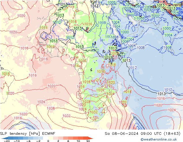 SLP tendency ECMWF Sa 08.06.2024 09 UTC