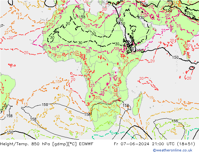 Height/Temp. 850 hPa ECMWF Fr 07.06.2024 21 UTC