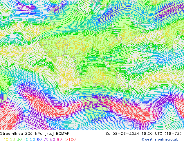Streamlines 200 hPa ECMWF So 08.06.2024 18 UTC