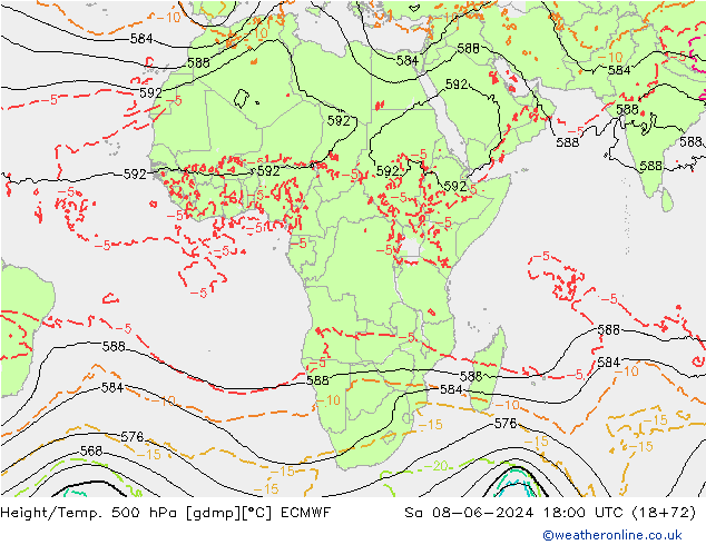 Height/Temp. 500 hPa ECMWF Sa 08.06.2024 18 UTC