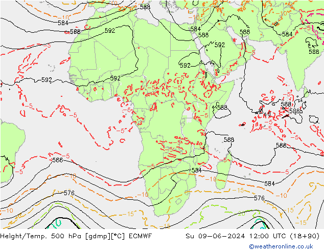 Z500/Yağmur (+YB)/Z850 ECMWF Paz 09.06.2024 12 UTC