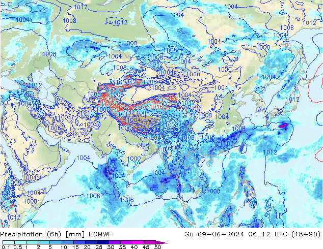 Z500/Rain (+SLP)/Z850 ECMWF Su 09.06.2024 12 UTC