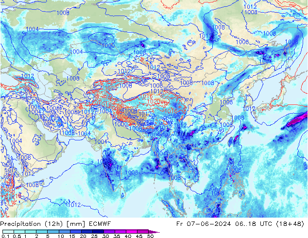 Precipitation (12h) ECMWF Fr 07.06.2024 18 UTC