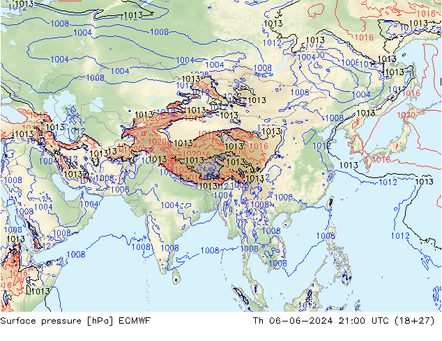 Luchtdruk (Grond) ECMWF do 06.06.2024 21 UTC