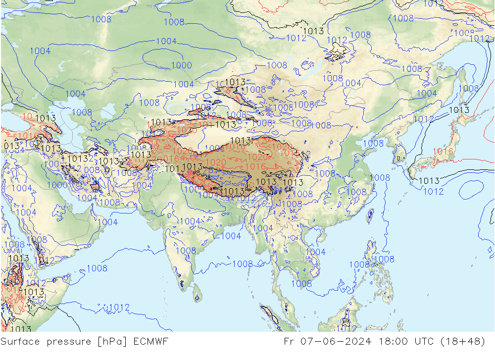 Surface pressure ECMWF Fr 07.06.2024 18 UTC