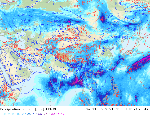 Totale neerslag ECMWF za 08.06.2024 00 UTC