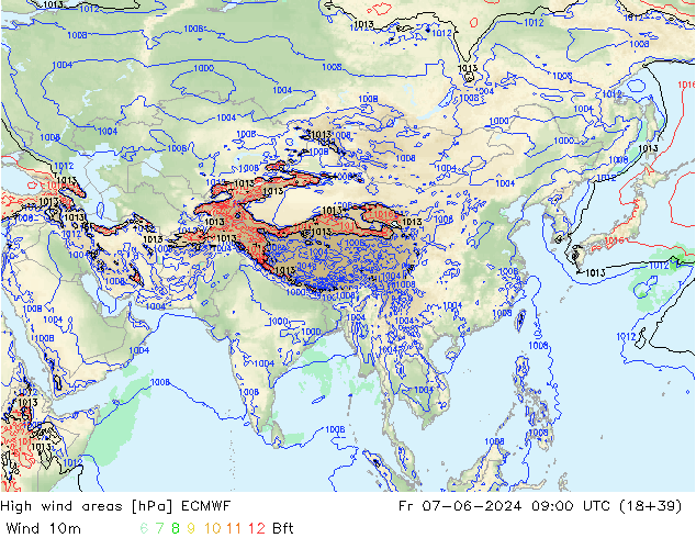 High wind areas ECMWF ven 07.06.2024 09 UTC