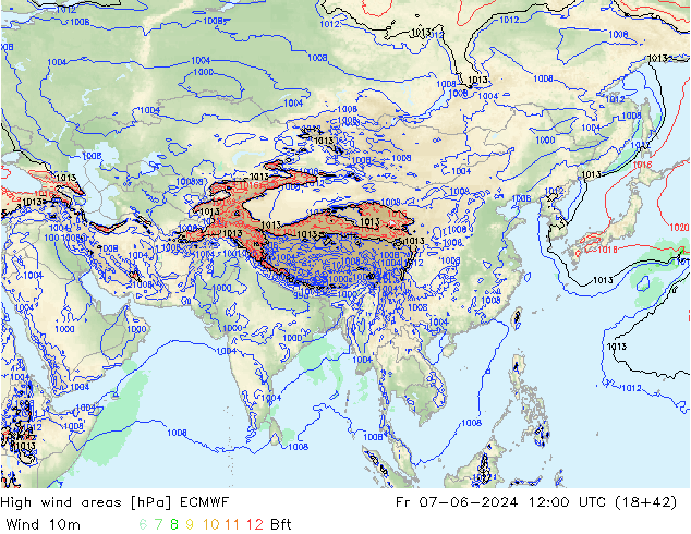 High wind areas ECMWF Fr 07.06.2024 12 UTC