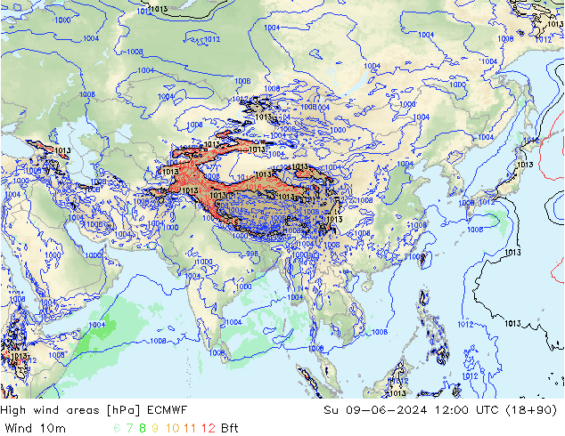 High wind areas ECMWF dim 09.06.2024 12 UTC