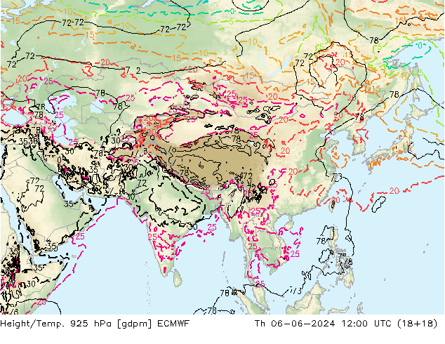 Yükseklik/Sıc. 925 hPa ECMWF Per 06.06.2024 12 UTC