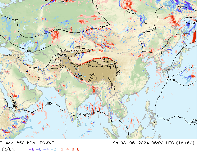 T-Adv. 850 hPa ECMWF sab 08.06.2024 06 UTC