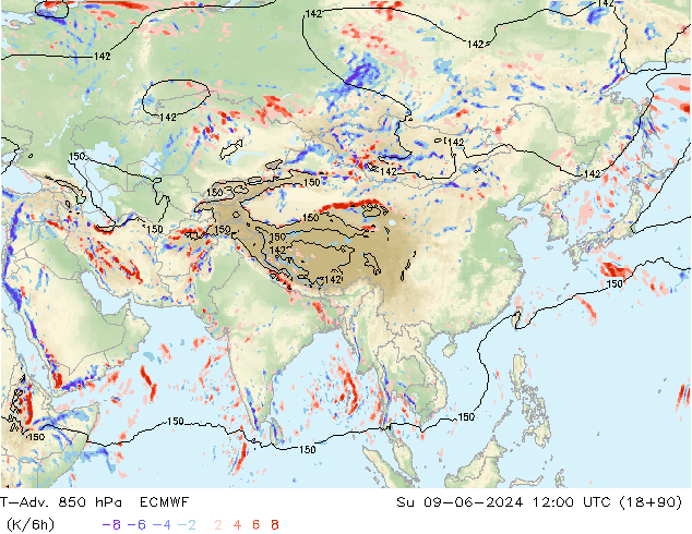 T-Adv. 850 hPa ECMWF dim 09.06.2024 12 UTC