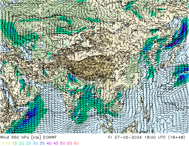 Vento 950 hPa ECMWF Sex 07.06.2024 18 UTC