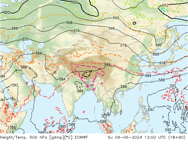 Z500/Rain (+SLP)/Z850 ECMWF Su 09.06.2024 12 UTC