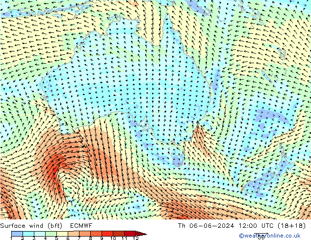 Rüzgar 10 m (bft) ECMWF Per 06.06.2024 12 UTC