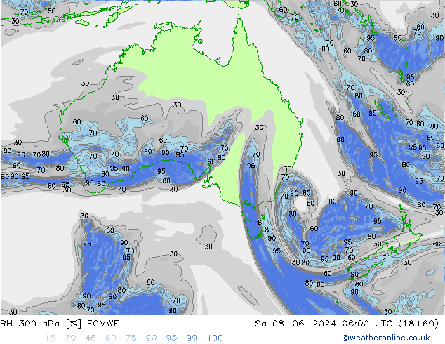 RH 300 hPa ECMWF Sa 08.06.2024 06 UTC