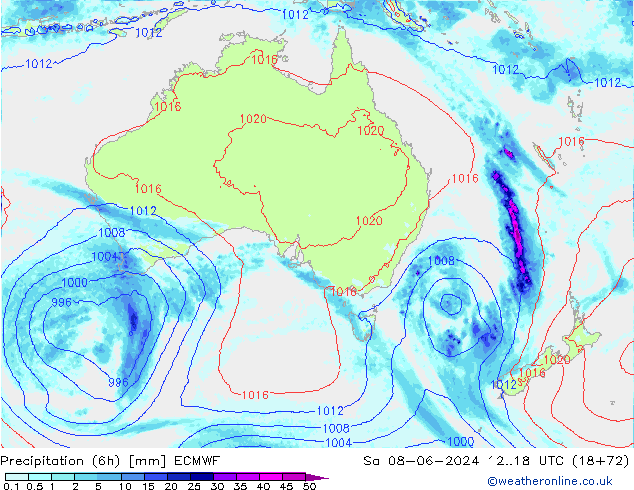 Z500/Rain (+SLP)/Z850 ECMWF Sa 08.06.2024 18 UTC