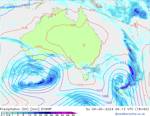 Precipitation (6h) ECMWF Ne 09.06.2024 12 UTC