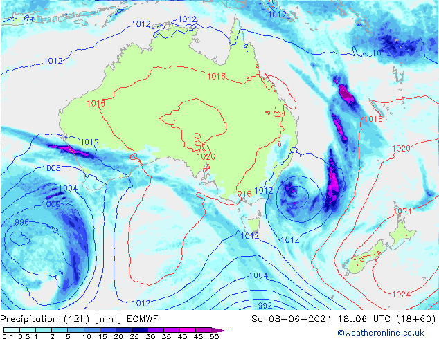 Totale neerslag (12h) ECMWF za 08.06.2024 06 UTC