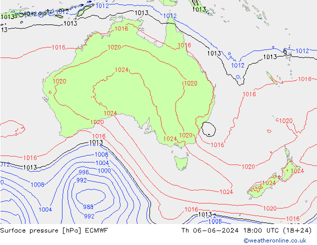 Luchtdruk (Grond) ECMWF do 06.06.2024 18 UTC