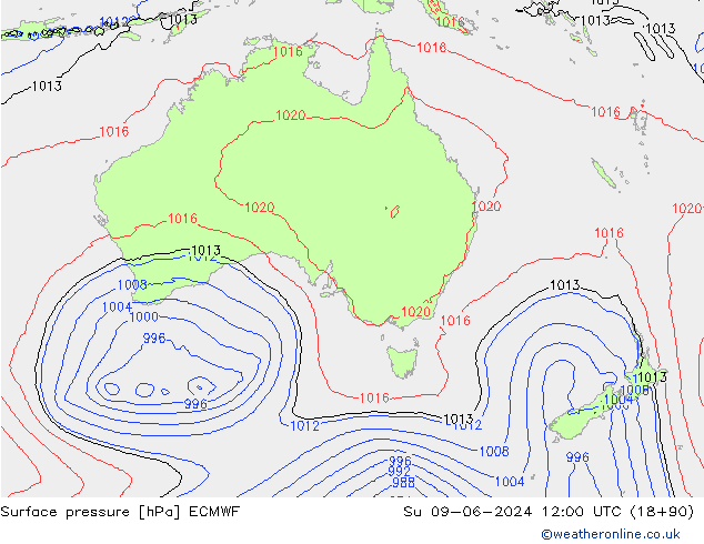 Surface pressure ECMWF Su 09.06.2024 12 UTC