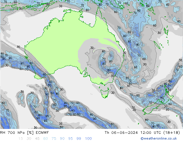 RH 700 hPa ECMWF Th 06.06.2024 12 UTC