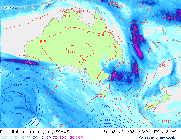 Precipitation accum. ECMWF Sa 08.06.2024 06 UTC