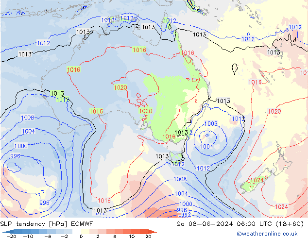 SLP tendency ECMWF So 08.06.2024 06 UTC