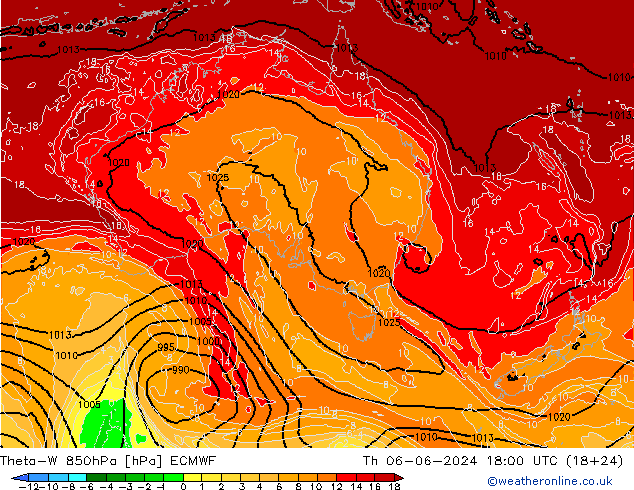 Theta-W 850hPa ECMWF do 06.06.2024 18 UTC