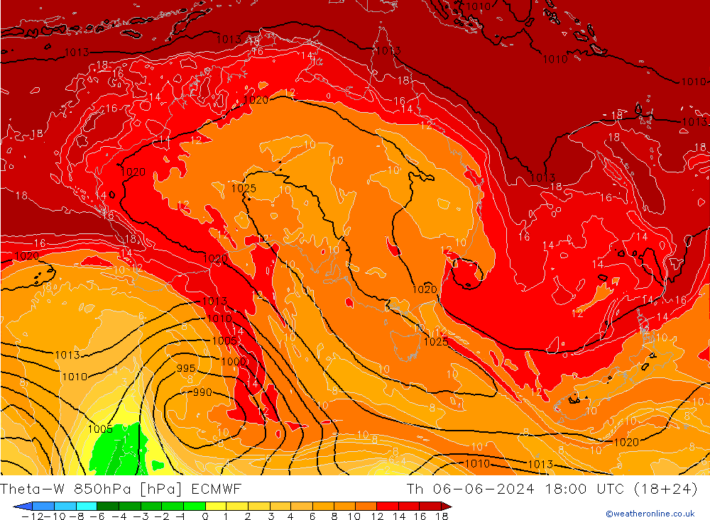 Theta-W 850hPa ECMWF Th 06.06.2024 18 UTC