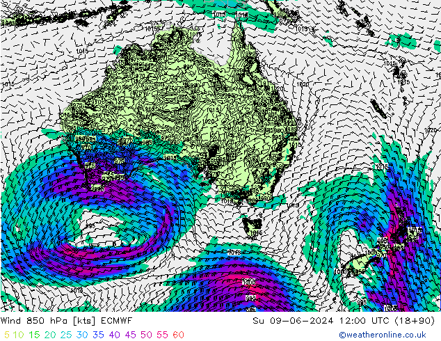Wind 850 hPa ECMWF zo 09.06.2024 12 UTC