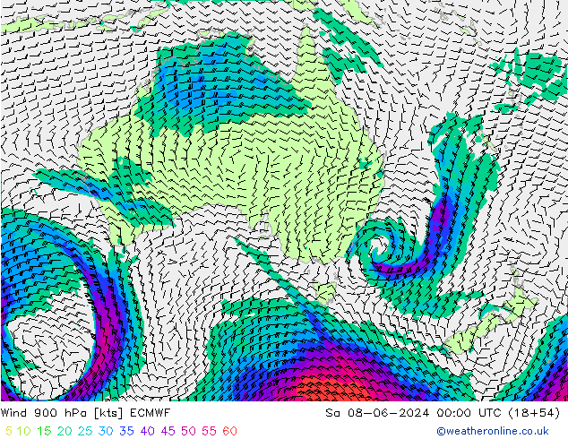 Rüzgar 900 hPa ECMWF Cts 08.06.2024 00 UTC