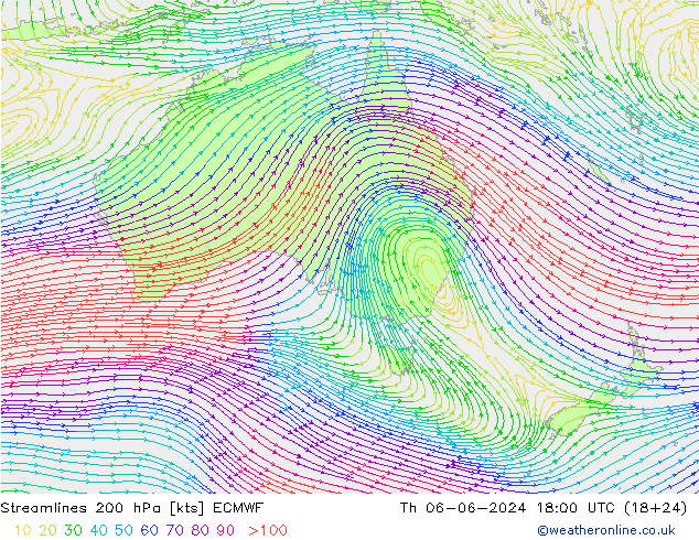 Streamlines 200 hPa ECMWF Th 06.06.2024 18 UTC