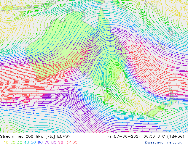 Stromlinien 200 hPa ECMWF Fr 07.06.2024 06 UTC