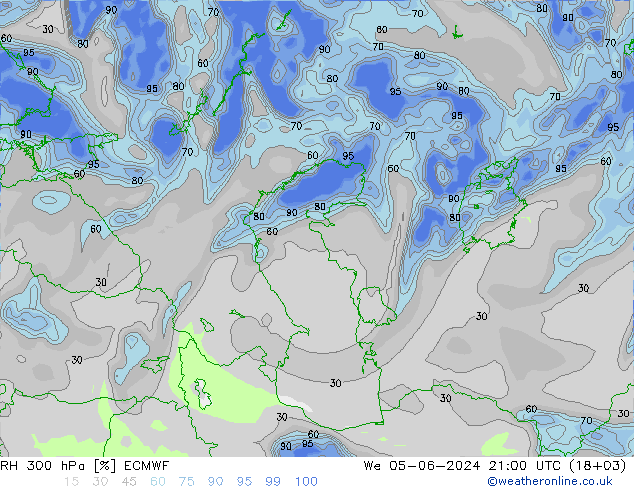 RH 300 hPa ECMWF St 05.06.2024 21 UTC