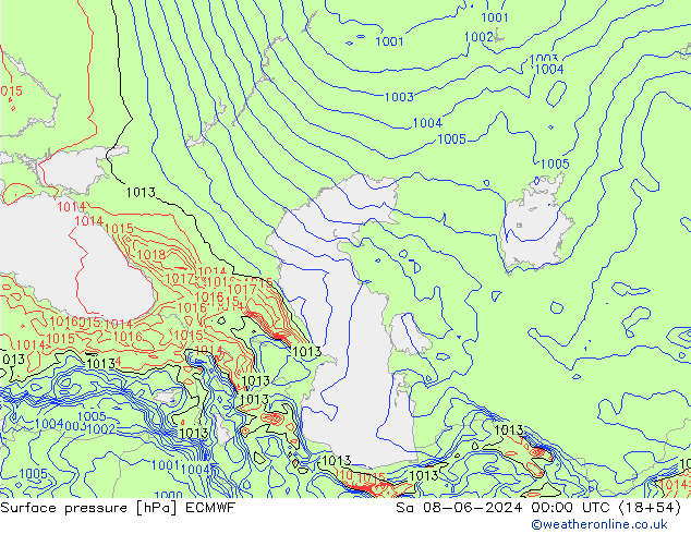 Presión superficial ECMWF sáb 08.06.2024 00 UTC