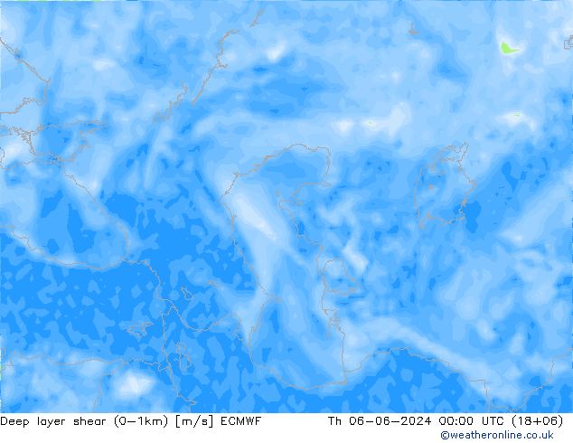 Deep layer shear (0-1km) ECMWF  06.06.2024 00 UTC