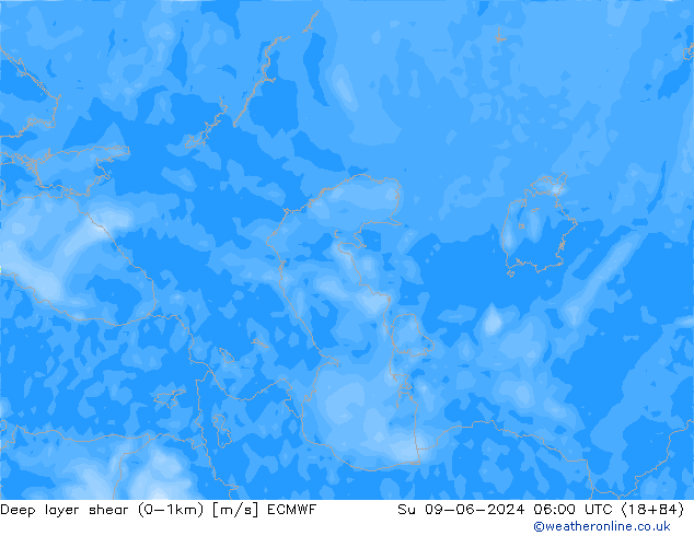 Deep layer shear (0-1km) ECMWF Вс 09.06.2024 06 UTC