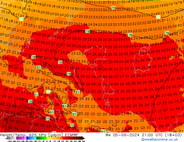 Height/Temp. 925 hPa ECMWF St 05.06.2024 21 UTC