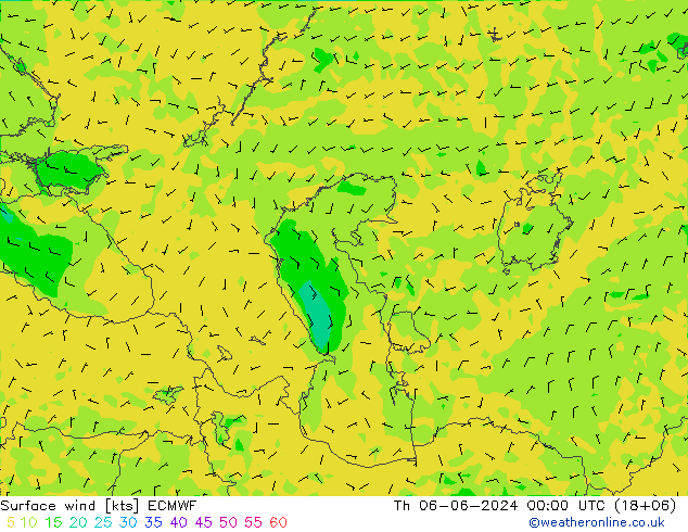 Wind 10 m ECMWF do 06.06.2024 00 UTC