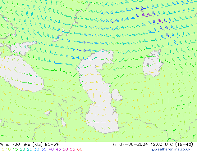 Wind 700 hPa ECMWF Fr 07.06.2024 12 UTC