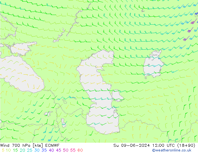 Viento 700 hPa ECMWF dom 09.06.2024 12 UTC